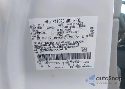 2010 Ford Escape Xls from USA, damaged, VIN 1FMCU9C71AKD02199